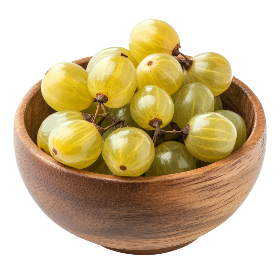 Star gooseberries in a wooden bowl isolated on a transparent background for kitchen and dining decor, Star gooseberry in wood bowl isolated on transparent background png