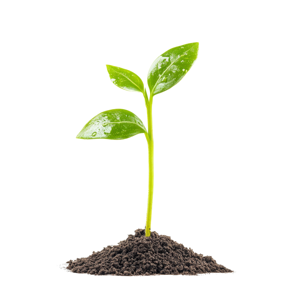 Young shoot emerging from dark soil symbolizes growth and new life against a transparent backdrop, Young Shoot Symbol of Growth and New Life on a transparent background png