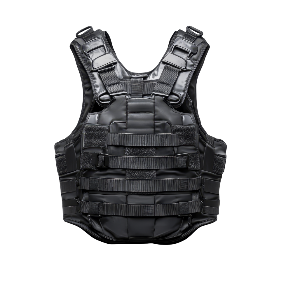 Bulletproof vest body armor displayed on a clean transparent background showcasing its protective design and features, Bulletproof Vest Body Armor Isolated on transparent background png