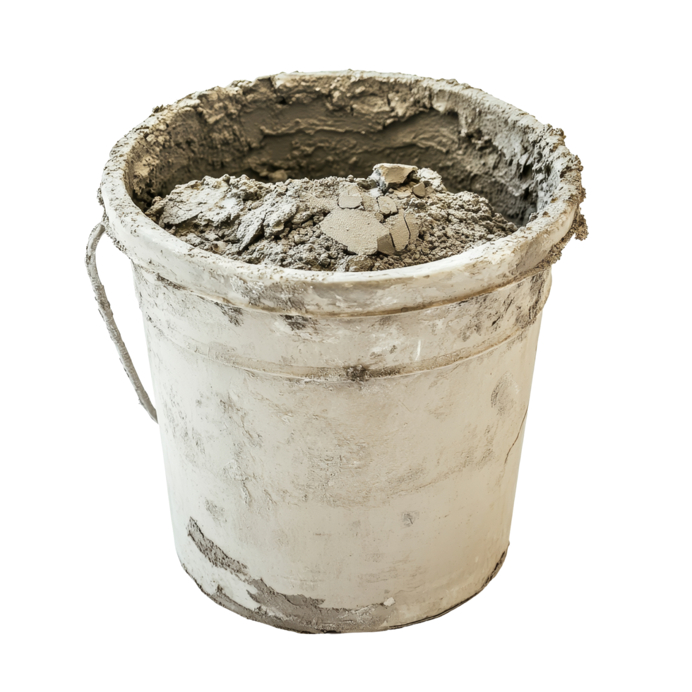 A bucket of cement isolated on a transparent background showcasing construction materials and tools for building projects, bucket of cement, isolated on transparent background png