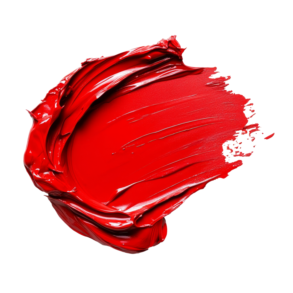 Bright red paint swirled and spread on a clean transparent background for creative art projects or design elements, Red paint isolated on transparent background png