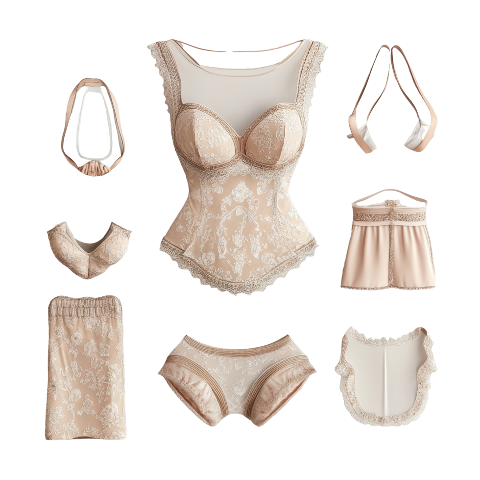 Elegant lingerie set displayed on a transparent background in a stylish arrangement for a chic fashion showcase, Elegant Lingerie Set on transparent background png