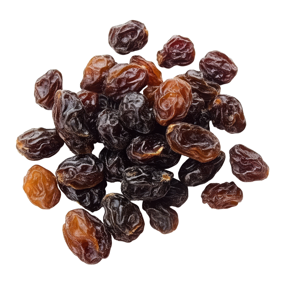 Fresh raisins on a transparent background, perfect for snacking or baking in various dishes, raisins on isolated png