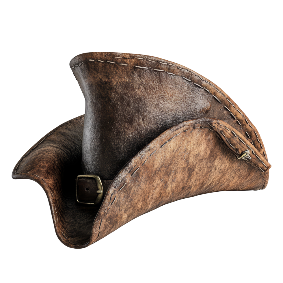 A classic pirate tricorn hat displayed on a transparent background showcasing its unique shape and historical significance, Pirate Tricorn Hat on transparent background png