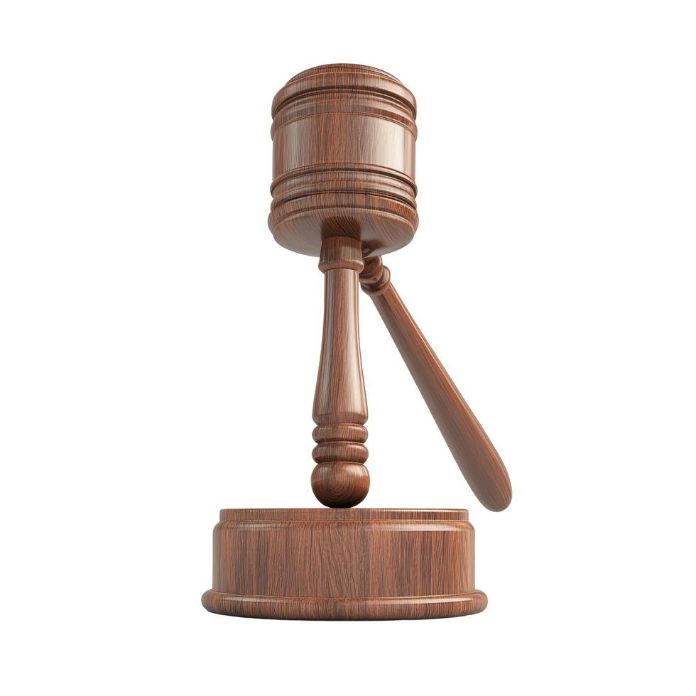 Gavel symbolizing law and justice placed on a transparent background, representing the judicial system, Law and Justice Concept Gavel isolated on transparent background png