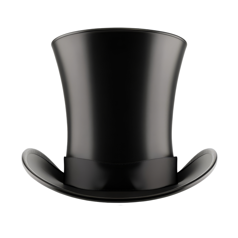 Elegant classic black top hat displayed against a clean transparent background for a timeless fashion statement, Classic black top hat isolated transparent background png