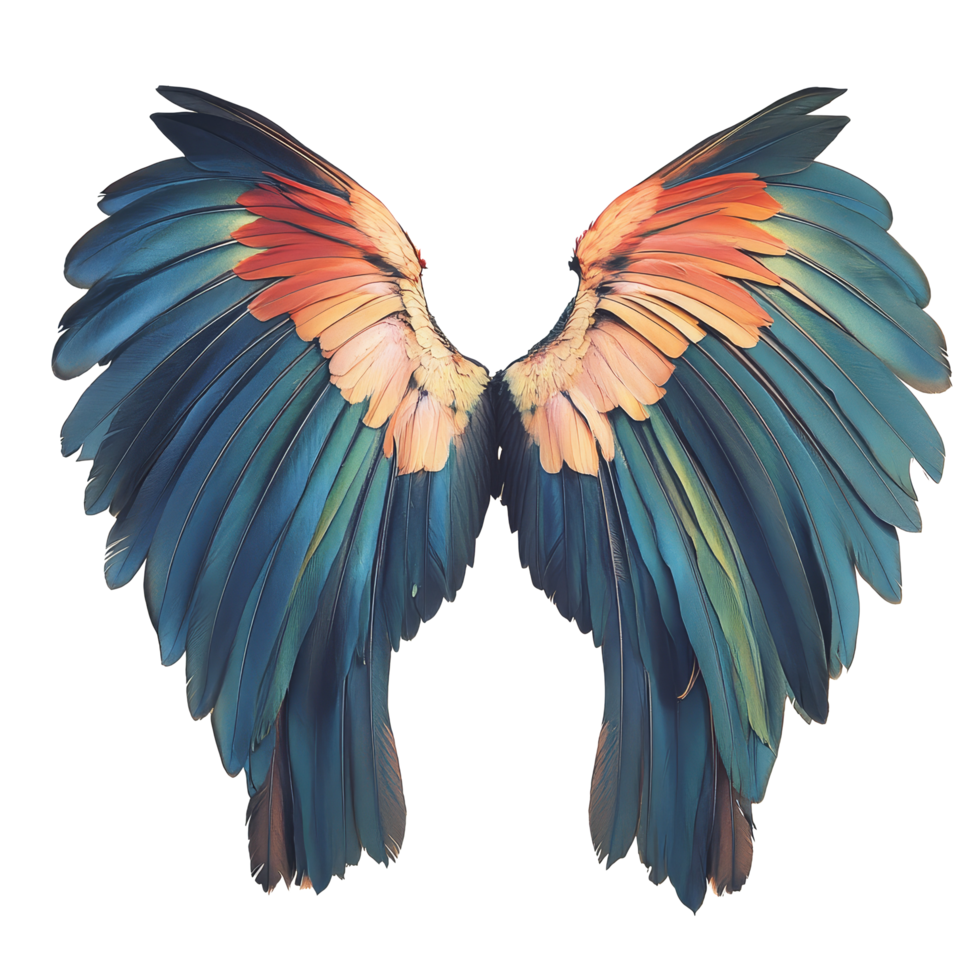 Colorful bird wings displayed against a transparent background, highlighting their intricate patterns and textures, wings of birds on transparent background background png