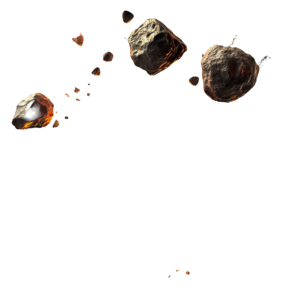 Asteroids collide in a spectacular display of fiery explosions against a transparent backdrop, Asteroids Colliding with Fiery Explosions transparent background png
