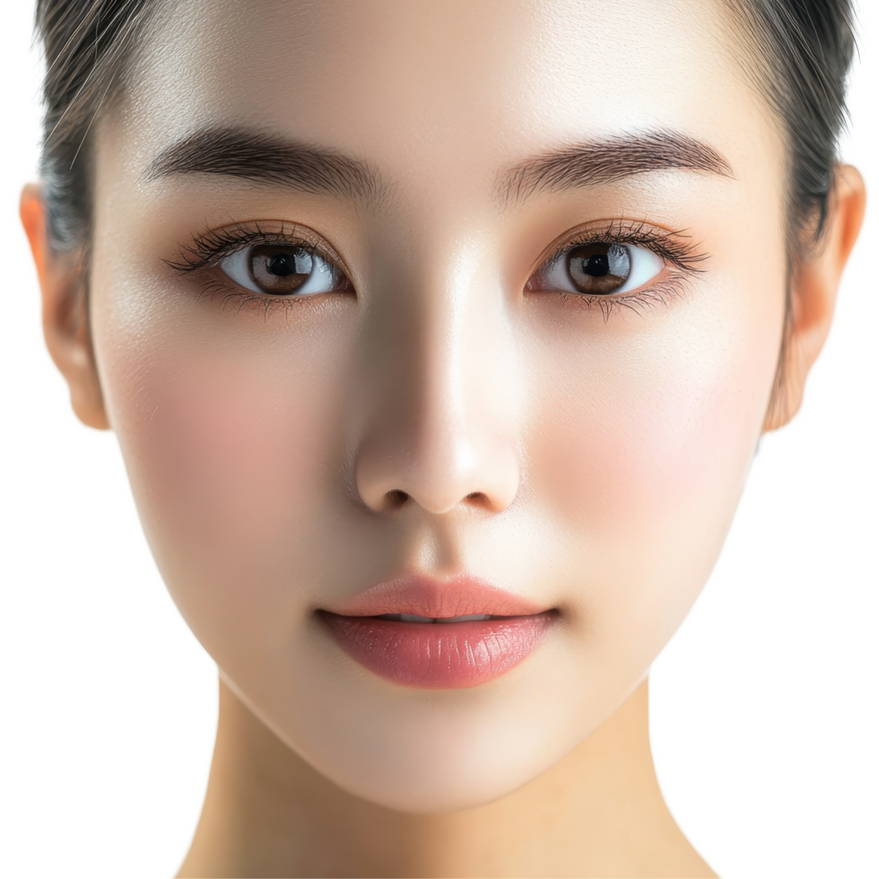 Closeup of a beautiful young Asian woman with captivating eyes and flawless skin, Close up face of beautiful young Asian woman with clean fresh skin isolated transparent background png