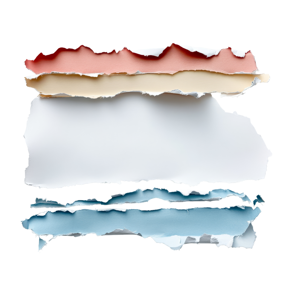 Torn striped paper sheet layered on a transparent background showcasing soft pastel colors and unique textures, Torn striped paper sheet on transparent backgroundfile png