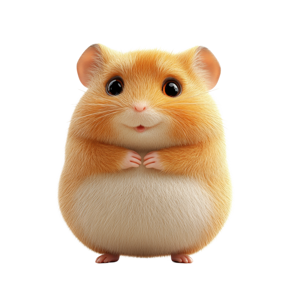 Kawaii hamster standing on transparent background looking adorable and inviting with tiny paws clasped together, kawai hamster 3d isolated on transparent background png