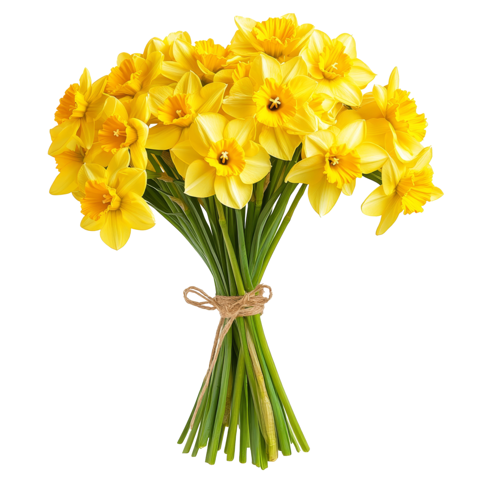 Beautiful bouquet of bright daffodil flowers on a transparent background showcasing springs charm, Bouquet of dafodil flowers, isolated on transparent background png