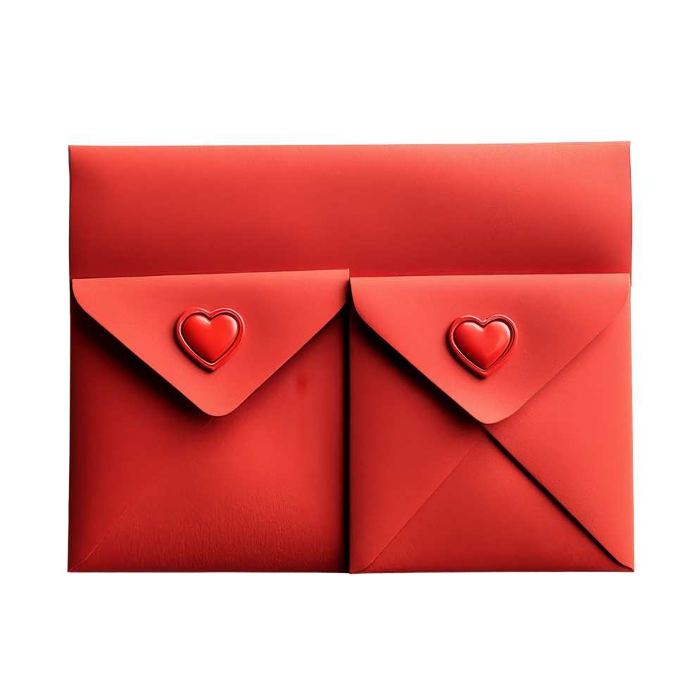 Beautiful red love envelopes with heart seals placed neatly on a transparent background for special occasions and celebrations, Red Love Envelopes with Heart Seals on transparent background png
