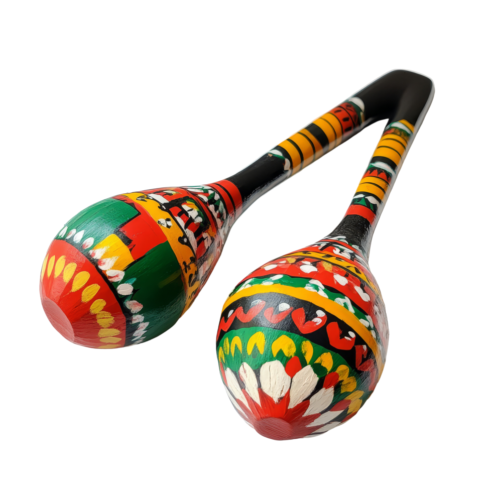 Brightly painted traditional maracas, showcasing intricate patterns on a clean transparent background, Traditional Painted Maracas on transparent background png