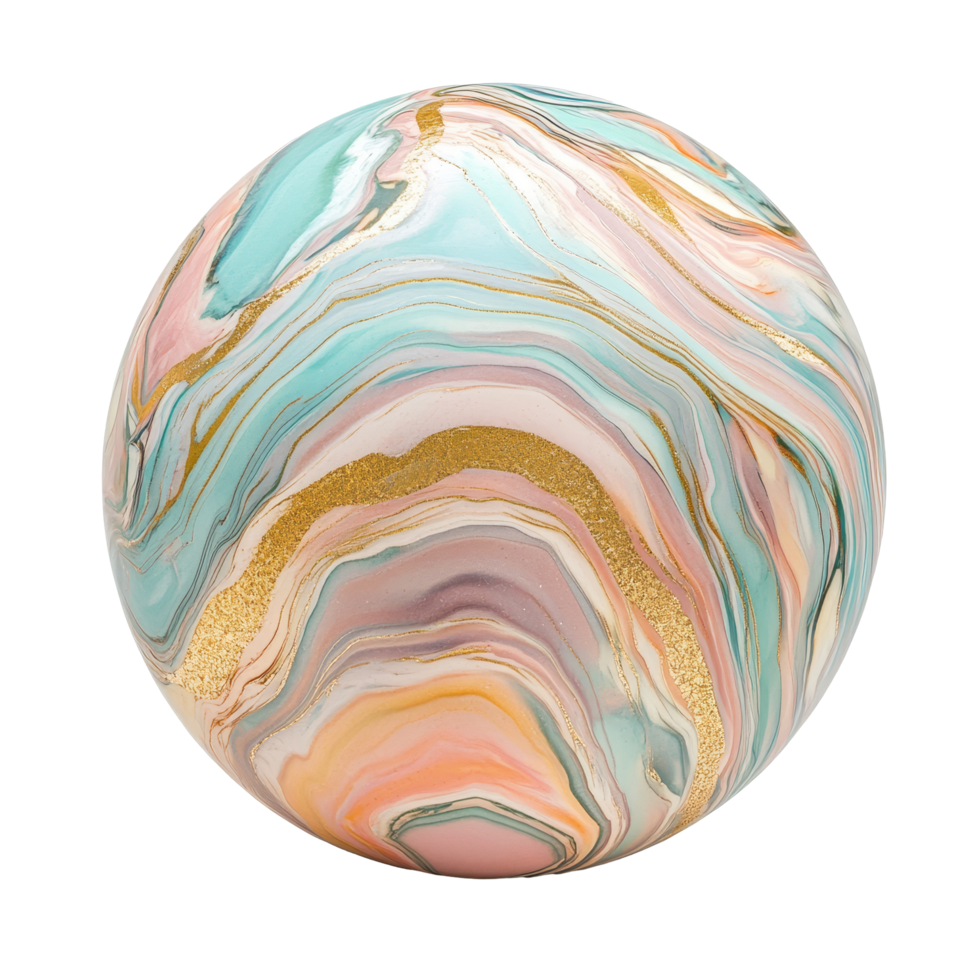 A beautiful pastel marble sphere featuring vibrant colors and gold accents, ideal for home decor, colorful marble sphere pastel mate color with gold stain isolated on transparent background png