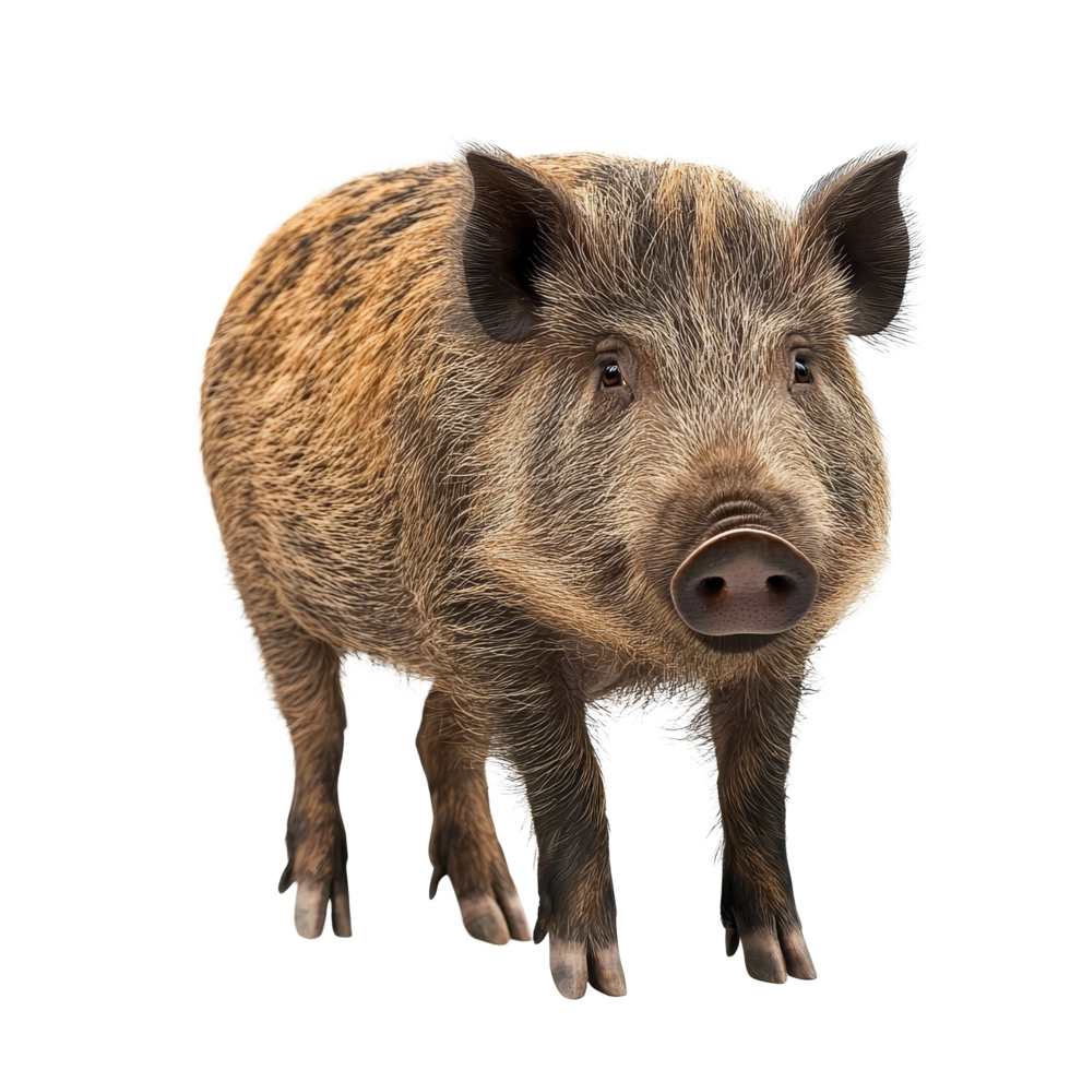 Wild boar standing alone on a transparent background showcasing its unique fur and features in a studio setting, Wild Boar isolated on transparent background png