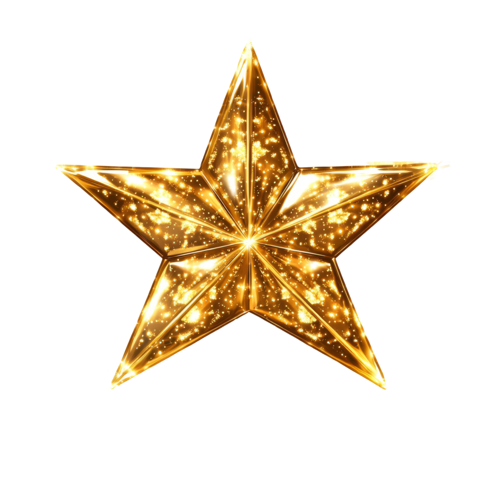 Shimmering Christmas star with sparkling gold accents on a transparent background for festive seasonal decor, Christmas star isolated on transparent background png