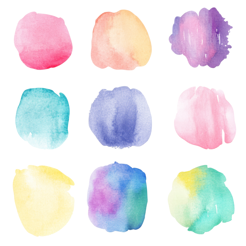 Vibrant pastel watercolor clipart collection showcasing colorful blobs for creative projects and design inspiration, colection cupcake 3d pastel color isolated transparent background png