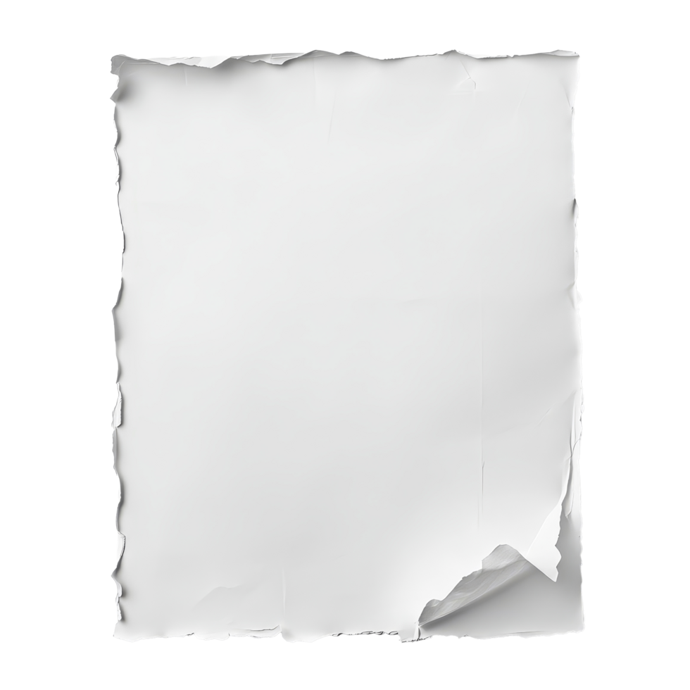 Torn transparent sheet of paper with a textured edge lying on a plain transparent background in a welllit environment, transparent sheet of paper background png