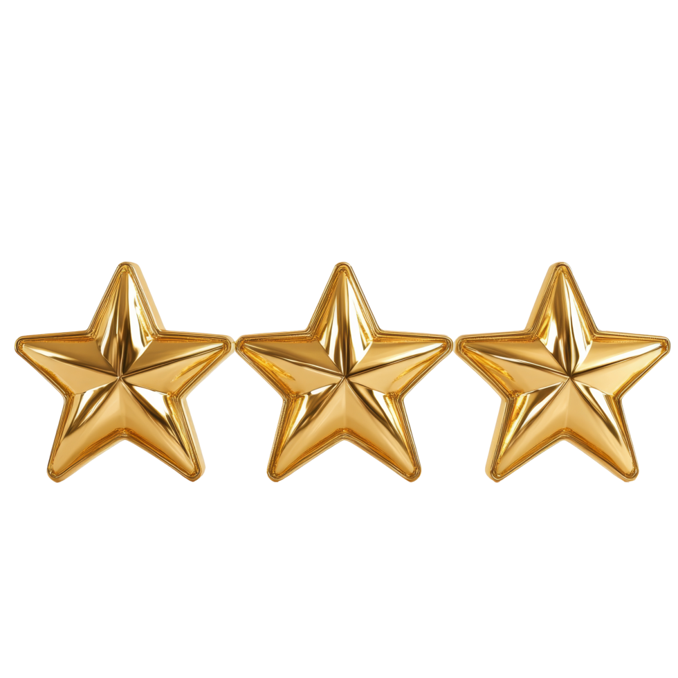 Three gold stars representing high quality service ratings in a modern review concept, High Quality Service Rating Concept 5 stars review png