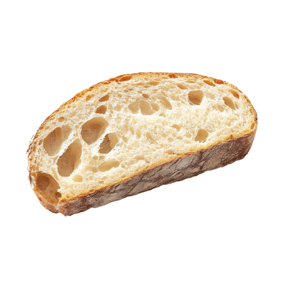 Slice of Marraqueta bread displayed on a transparent background, perfect for sandwiches or to accompany meals, slice of Marraqueta Bread on transparent background png