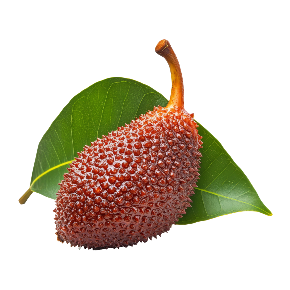 Fresh Salak fruit with a green leaf on a transparent background ready for culinary exploration, Salak with leaf isolated on transparent background png