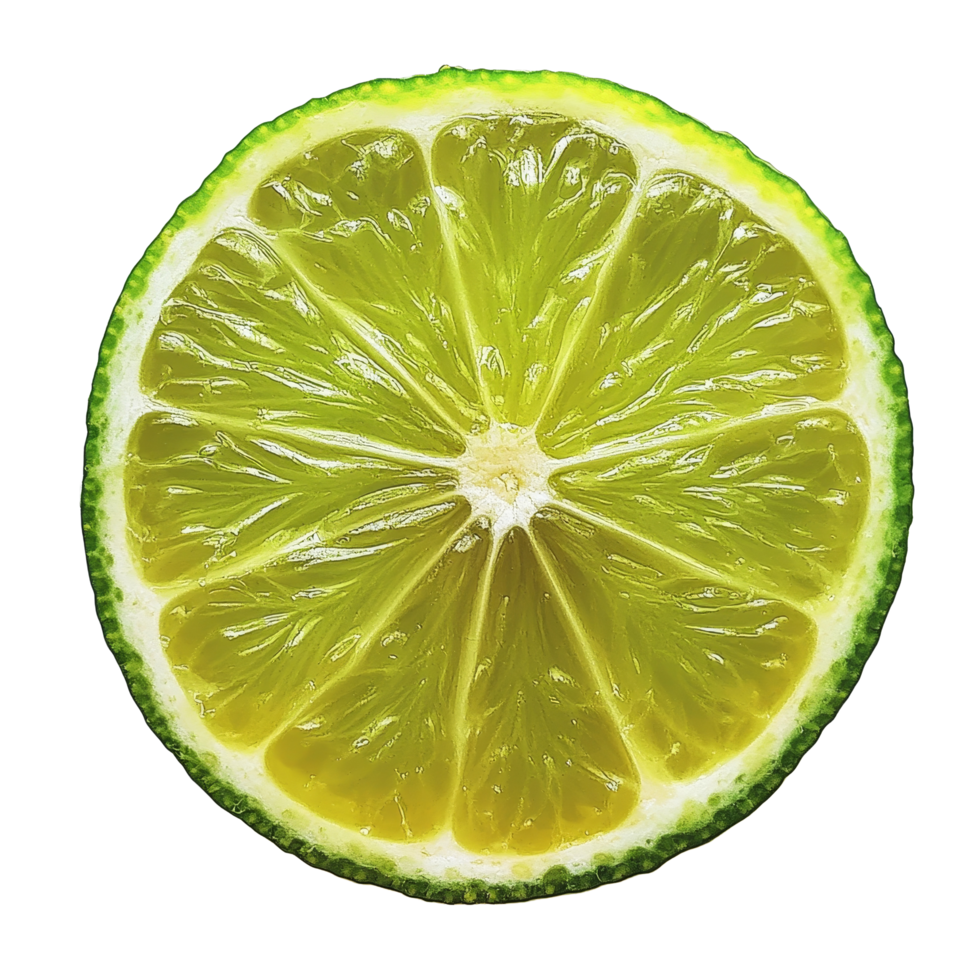 Freshly sliced lime lies on a transparent background highlighting its juicy texture and vibrant color, slice lime on transparent background png