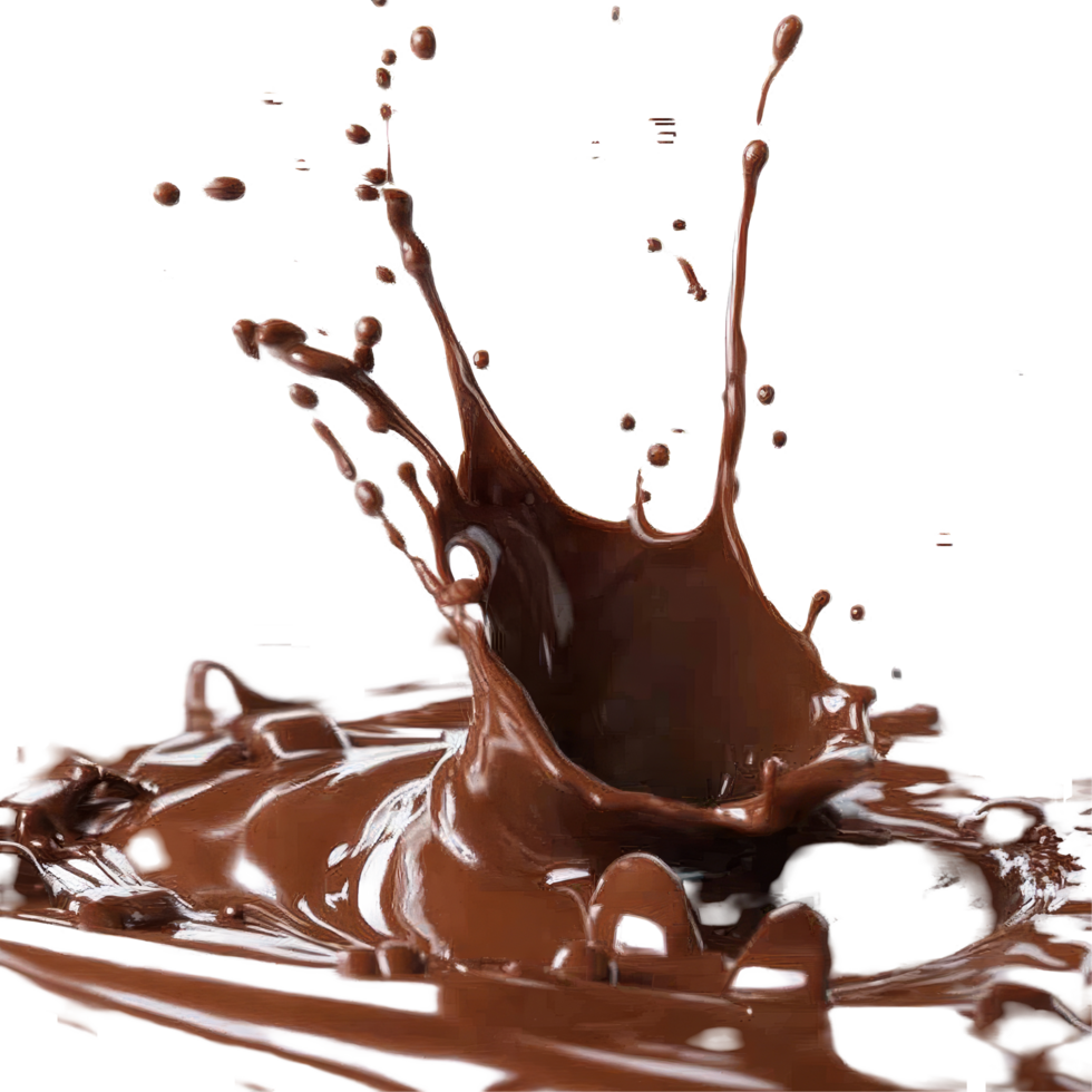 Chocolate splash in motion against a transparent background creating dynamic shapes and textures, chocolate splash flowing in motion isolated on transparent background png