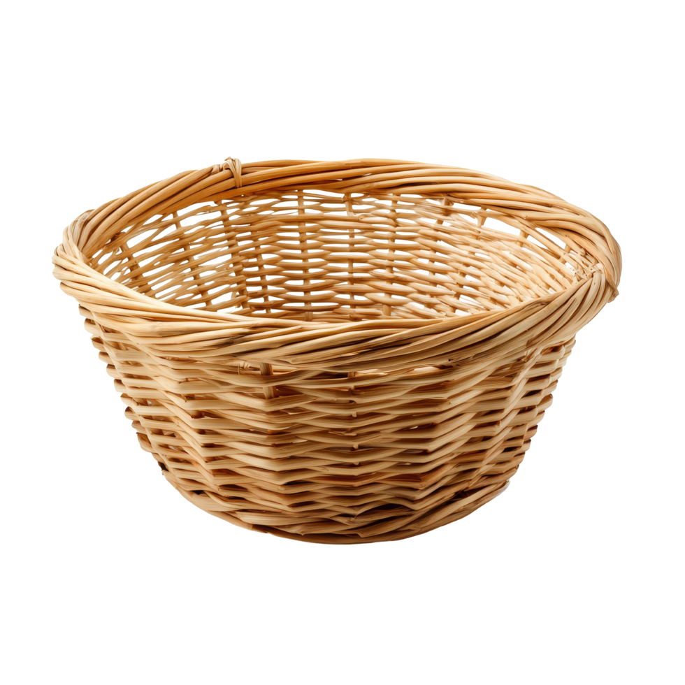 Elegant round wicker bamboo basket on a clean transparent background, perfect for storage and decoration purposes, Wicker round bamboo basket on transparent backgroundfile png