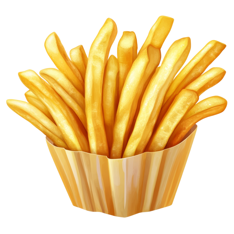 Delicious golden french fries served in a classic paper cup, perfect for any snack or meal occasion, french fries isolated png