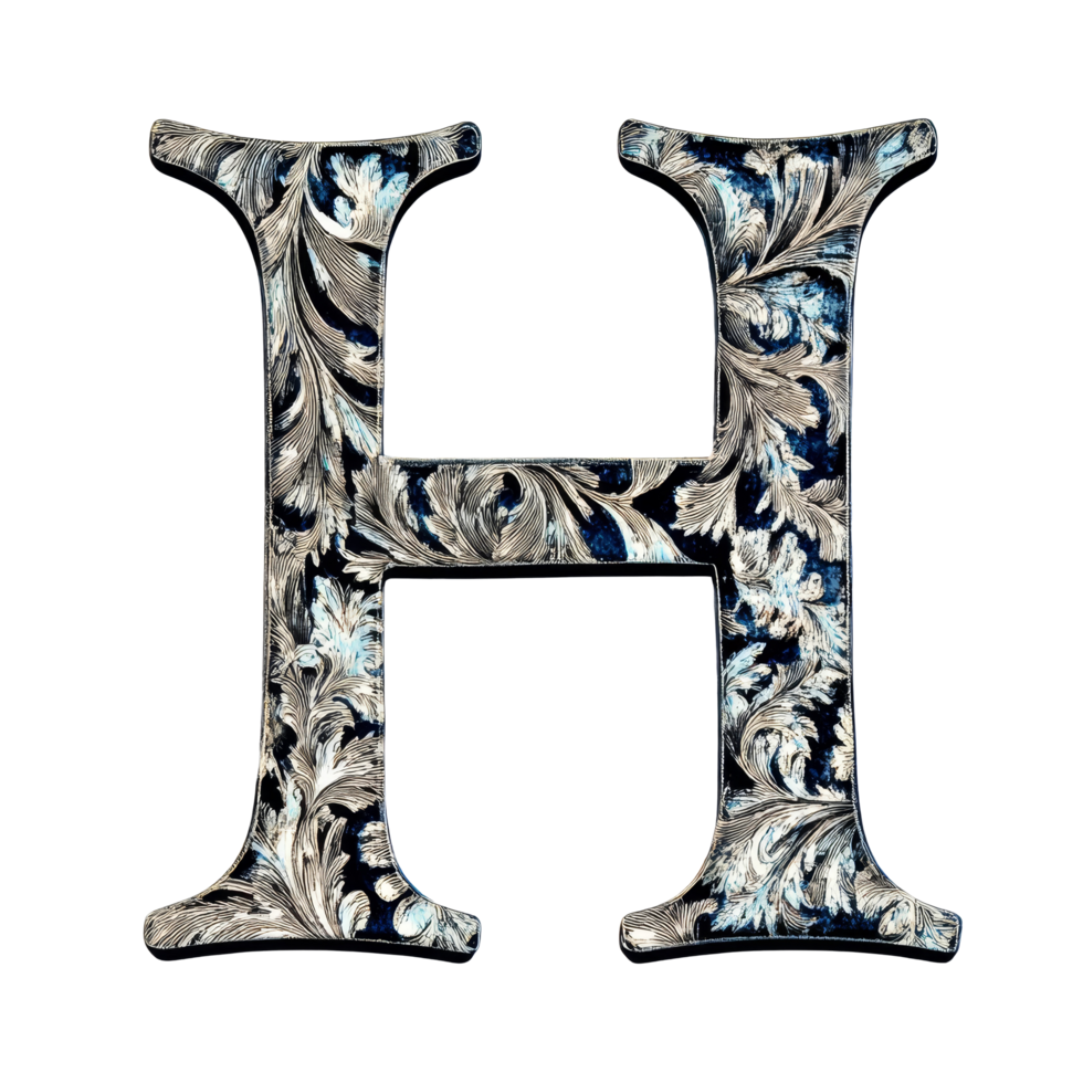 The elegant consonant letter h displayed on transparent with intricate floral designs showcasing artistry and craftsmanship, consonant letter b is used to make words on transparent backgroundfile png