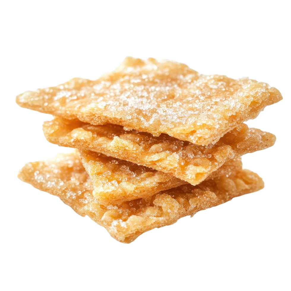 Crispy Thai rice crackers with sweet cane sugar ready to enjoy any time of day, Thai Sweet Crispy Rice Cracker with Cane Sugar Isolated on Transparent background png