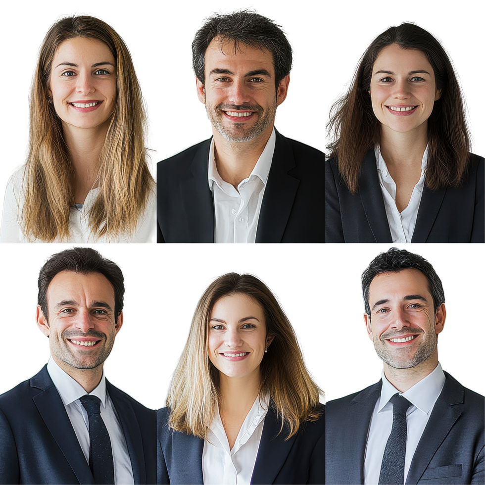Professional smiling business people in formal attire with a neutral background at a corporate setting, Portrait Smiling Business People, Transparent background png
