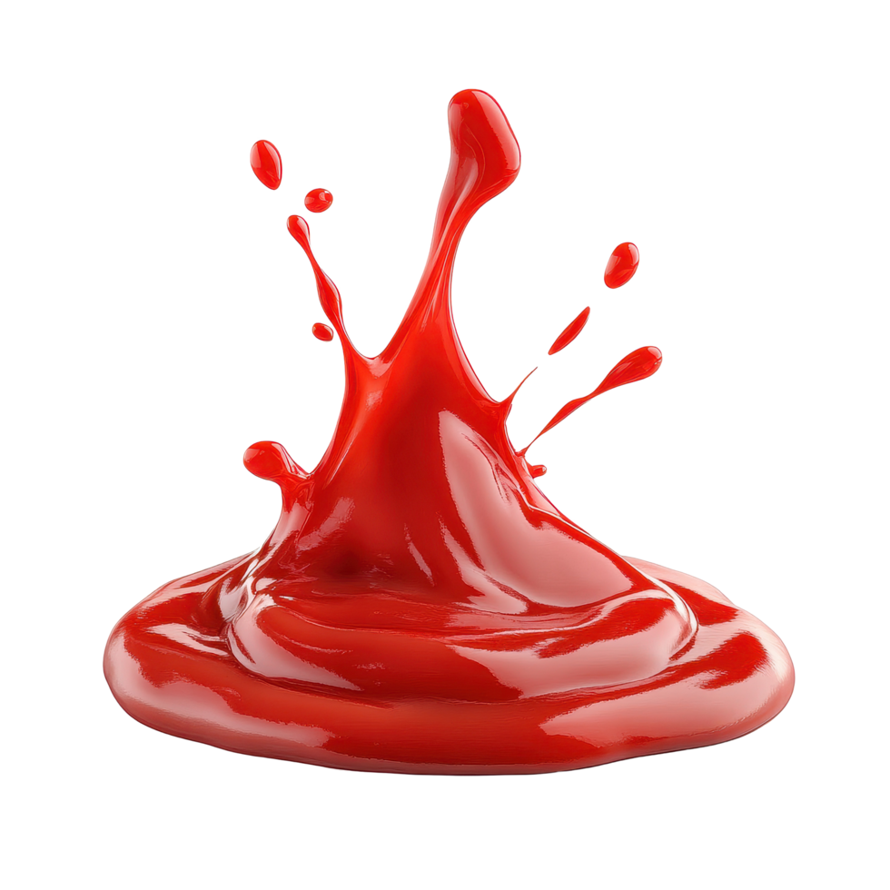 Dynamic ketchup splash creates eye catching red patterns on a clean white surface, Ketchup Splash on Transparent background png