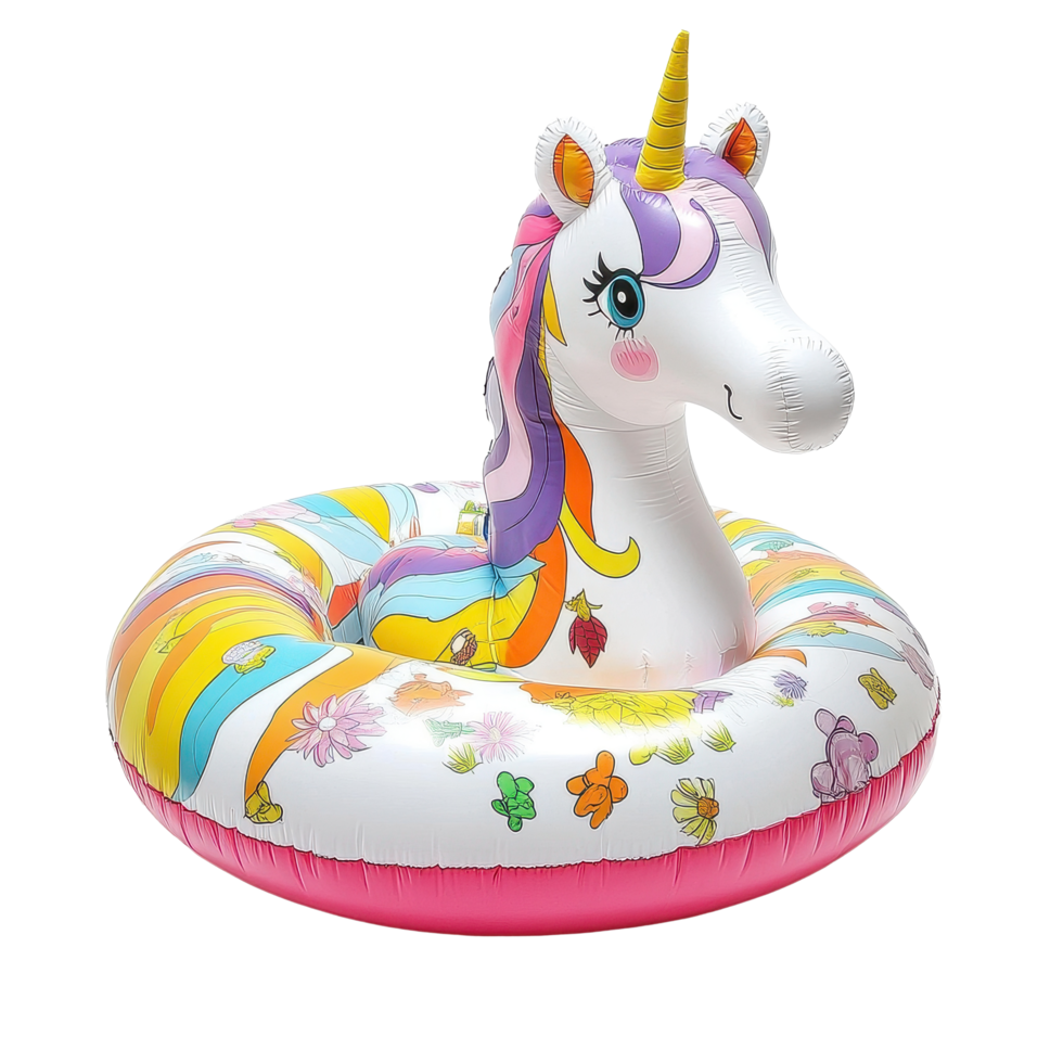 Enjoy summer fun with a colorful unicorn inflatable pool float for kids and adults, Unicorn Inflatable Pool Float On Transparent background png