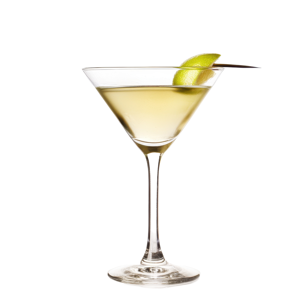 Classic martini served in a stylish glass with a lime garnish on a Transparent background, martini on a isolated on background file, background png