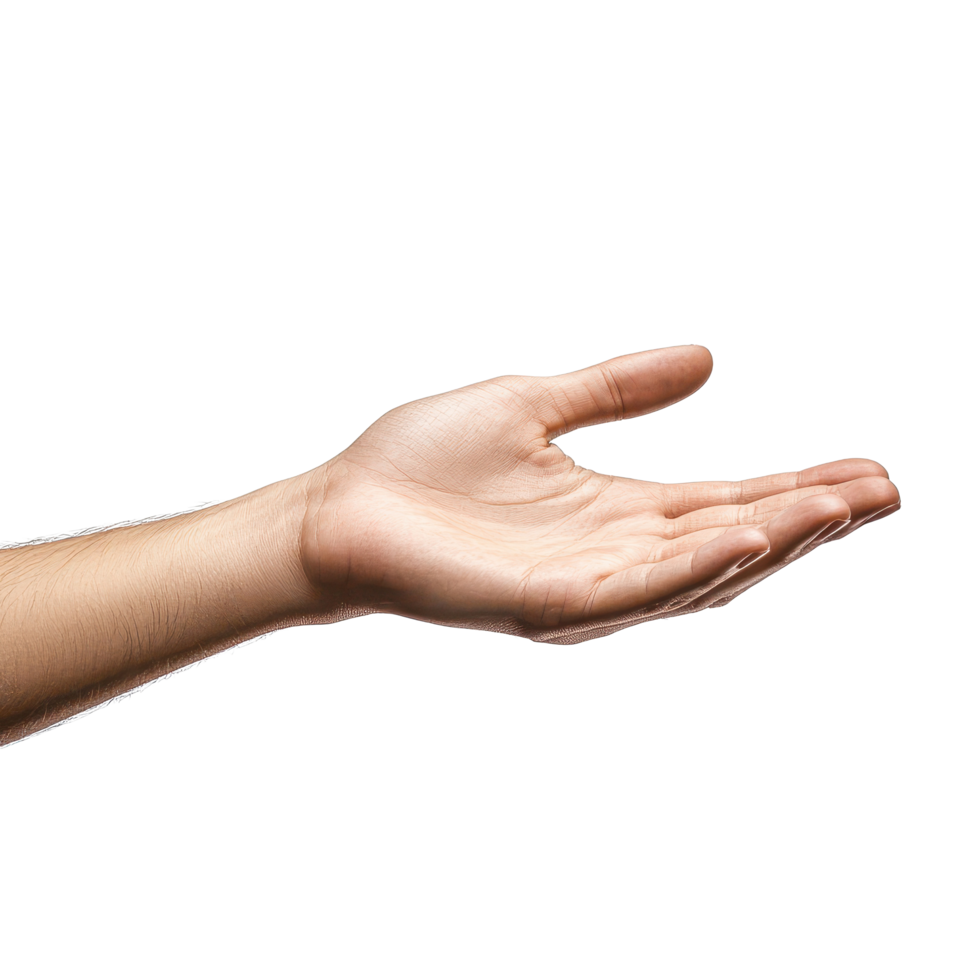 Hand reaching out in a welcoming gesture isolated on a white background, hand holding to someone isolated on white background with clipping path white background png