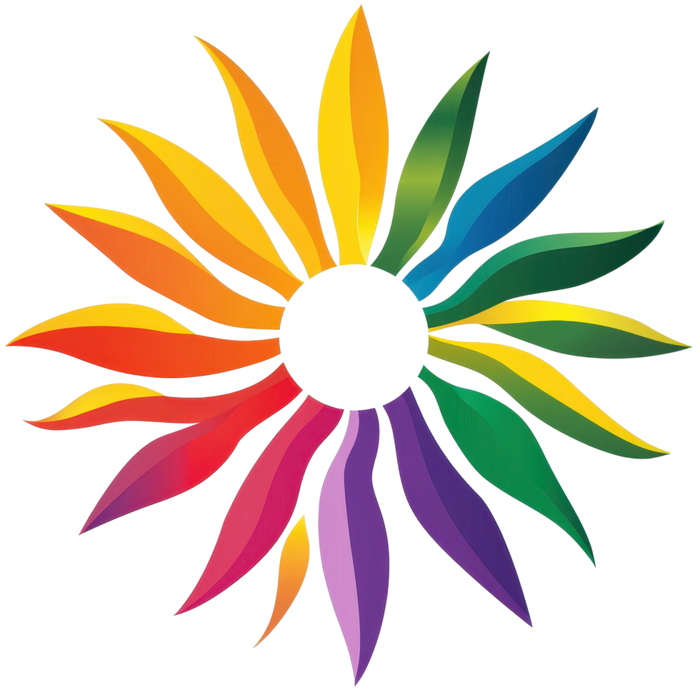 Bright rainbow sun logo on a clean Transparent background representing diversity and positivity, the rainbow logo with sun on it, background png