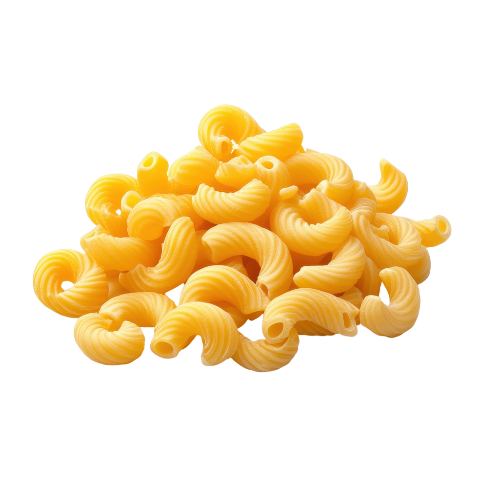 Delicious macaroni pasta curls isolated against a clean Transparent background perfect for culinary creations, macaroni pasta isolated on background png