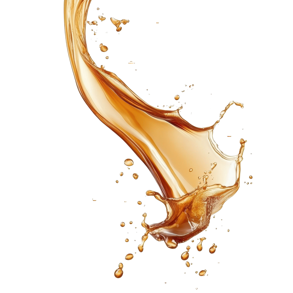 Caramel splash wave gracefully flowing in the air against a bright white background, caramel splash wave flowing in air isolated on White background png