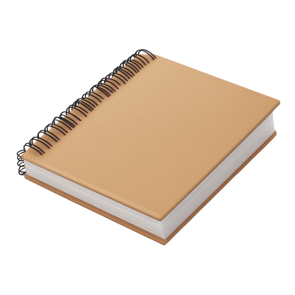 Brown notebook with spiral binding isolated on a Transparent background suitable for various uses in writing and drawing, Notebook isolated on background png