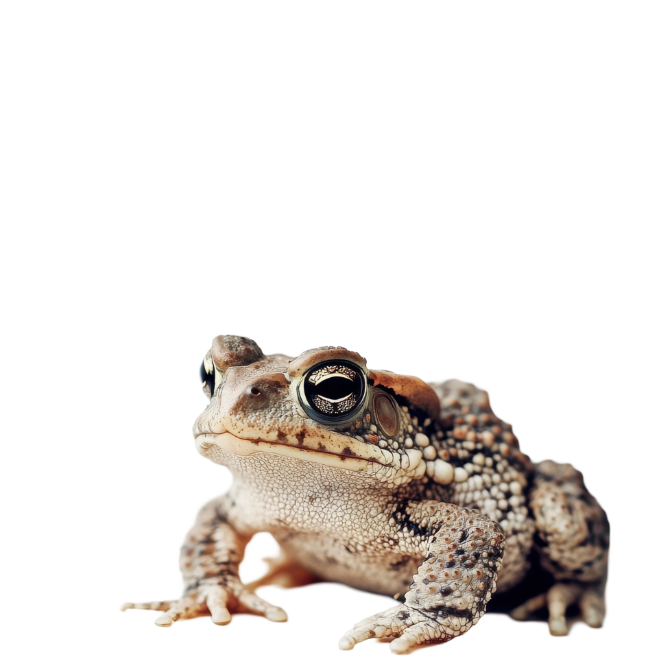 Closeup of a solitary toad on a plain Transparent background showcasing intricate skin texture and prominent features, Closeup a lone toad on a background png