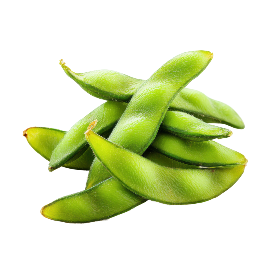 Fresh and vibrant edamame beans displayed on a clean Transparent background ready for serving or cooking, Edamame beans isolated on background png