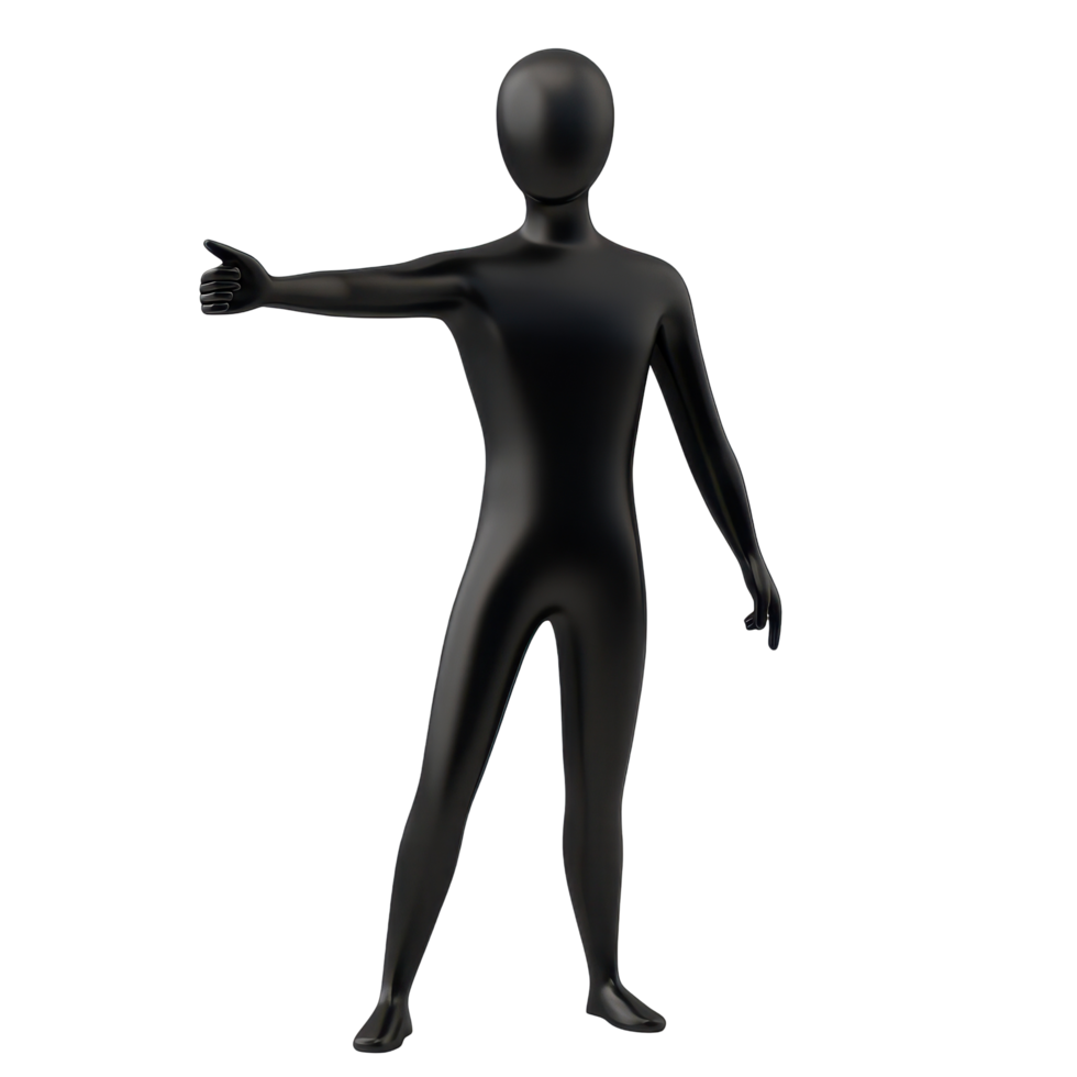 minimalist black figure pointing with thumb up in isolated background, pointing black man minimalist simple 3d isolated on Transparent background png