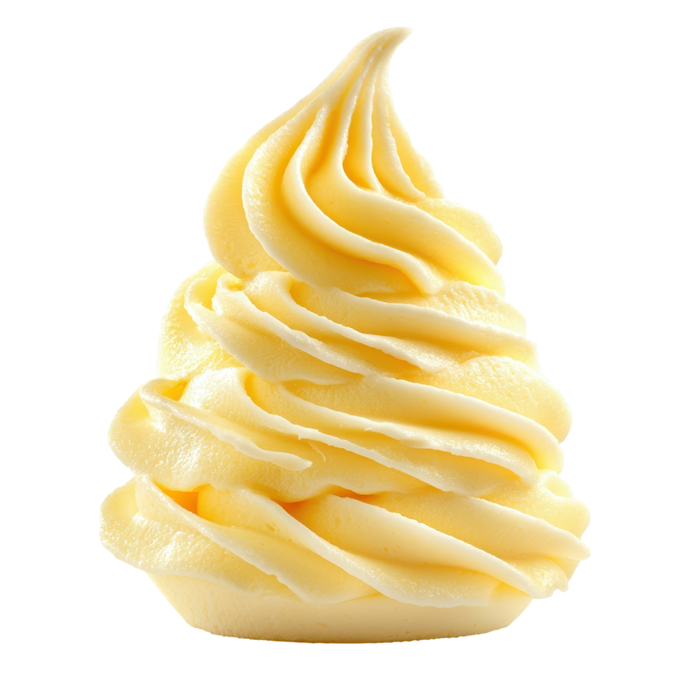 Yellow whipped cream swirled into a decorative peak on a Transparent background, whipped cream isolated on background png