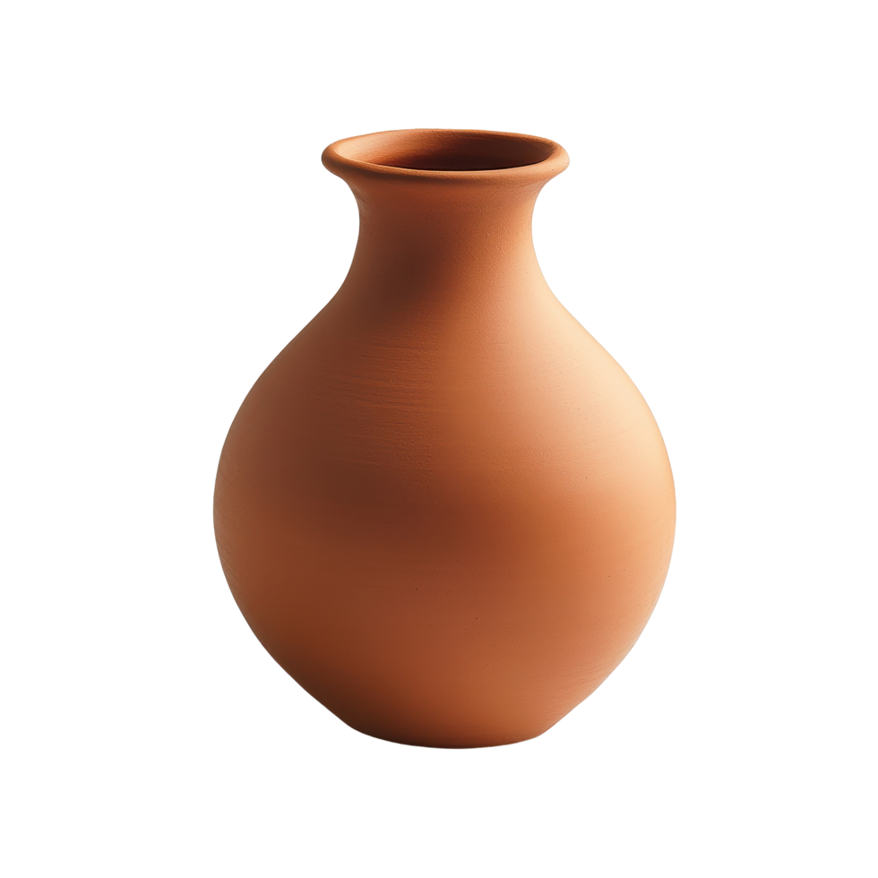 Ceramic clay vase in terracotta color showcasing minimalist design with smooth curves, Ceramic, clay vase in terracotta coloursisolated on white background V1 png