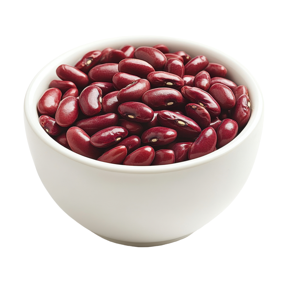 Red beans in a white bowl on a clean Transparent background for healthy cooking inspiration, Red beans in white bowl isolated on background png