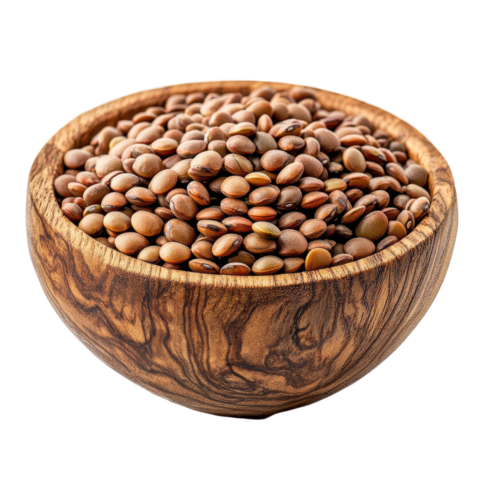 Colorful lentils in a wooden bowl on a Transparent background, perfect for healthy meals and recipes, Lentils in wood bowlisolated on background png