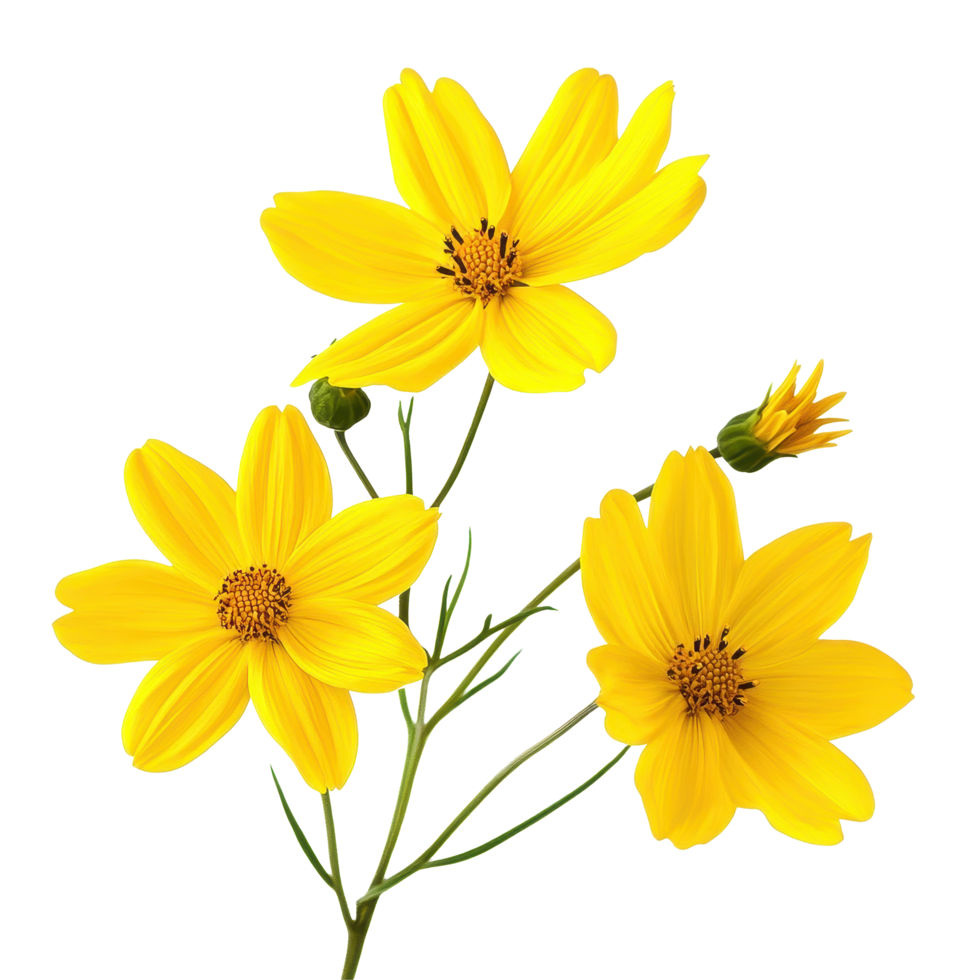Bright yellow flowers against a Transparent background showcasing natural beauty and elegance, Isolated image yellow flowers on background png