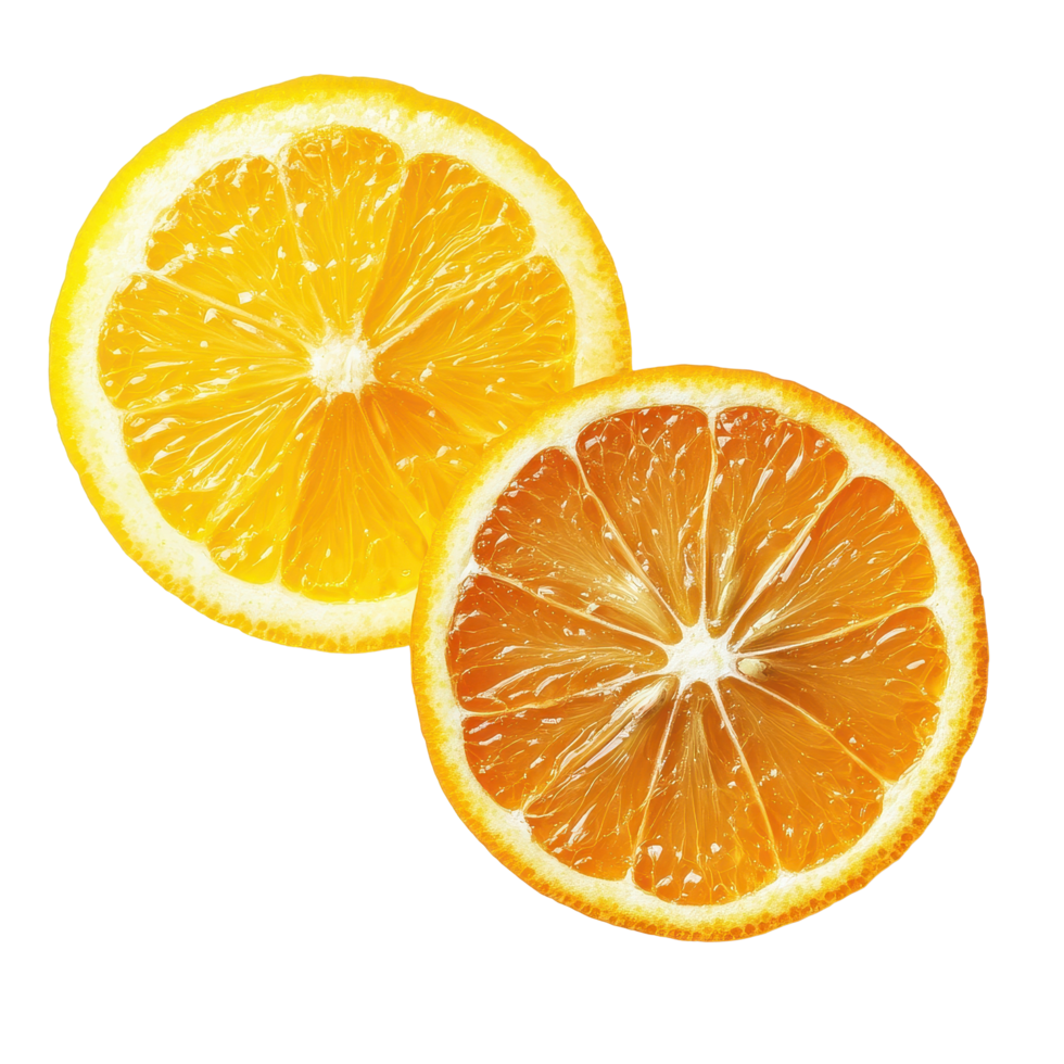 Freshly sliced orange and lemon on Transparent background for vibrant culinary presentations and recipes, Orange and lemon slice isolated on background png